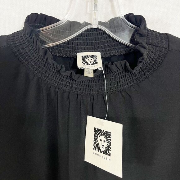 NEW Anne Klein Black High Neck Blouse Mesh Sleeves Business - Size Large - Picture 5 of 8